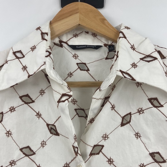 Samuel Dong 100 % cotton button down shirt embroidered  cut out detail Small - Picture 2 of 15